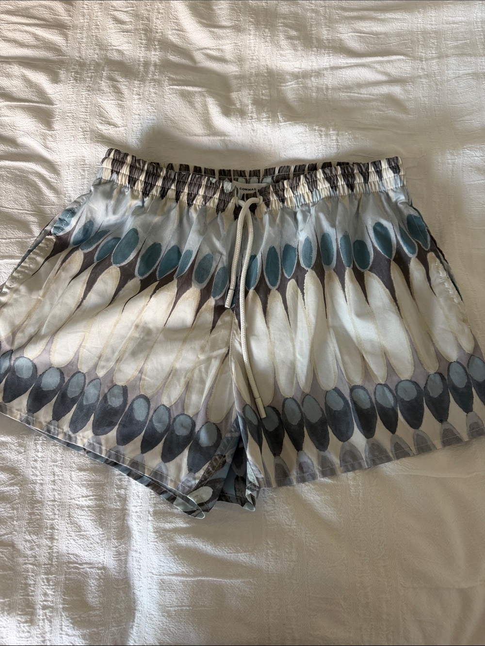 Men's Patterned Swim Trunks in Light Blue and Gray - Elastic Waist